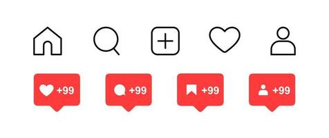 los iconos planos de las redes sociales establecen la burbuja del discurso de notificación para compartir guardar los botones de comentarios cámara buscar corazón hogar web símbolos e iconos vector libre