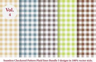 Plaid lines Pattern checkered Bundle 5 Designs Argyle vector,tartan,Tartan seamless fabric texture in retro style abstract vector