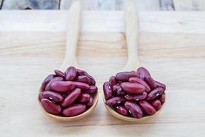 Red beans in wooden spoon photo