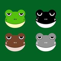 Collection of frog cartoon face design icon. Pack of sad frog cartoon face vector illustration.