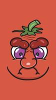 cara de tomates rojos de dibujos animados lindo con expresión divertida. Fondo de papel tapiz de póster vectorial. vector