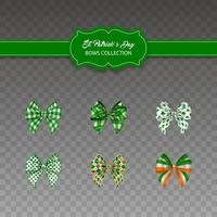 set of saint patrick day bows. collection of isolated bows with irish colors and decorations vector