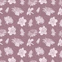 Big Bloom Vintage Line Art Seamless Floral Pattern vector