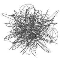 garabato abstracto enredado con línea dibujada a mano. doodle vector dibujado enredos, líneas, círculos. forma de garabato abstracto de línea negra. caos enredado, depresión, agresión, mal