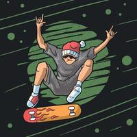 cool skateboarder jumping style trick vector