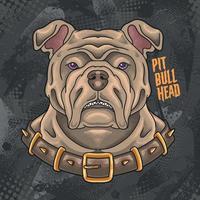 strong pitbull head angry with collar vector
