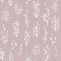 Floral vector pattern with hand drawn branches, leaves and twigs. Romantic vintage botanical seamless background.