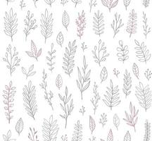patrón de vector botánico vintage dibujado a mano. fondo floral transparente con hojas, ramitas y ramas.