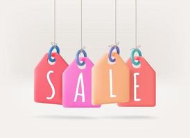 Season sale concept with price tags. 3d vector illustration