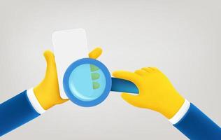 Man holding smartphone and magnifier. Searching information concept vector