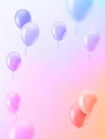 Illuminated room with air balloons. 3d vector vertical banner with copy space