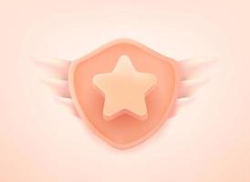 Rating label icon with star on a shield with wings. 3d vector illustration