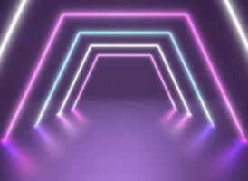 Illuminated violet interior with glowing neon. Vector 3d illustration