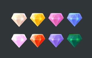 Color gems and isolated on black background. 3d vector elemets set