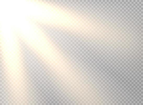 Yellow sun rays diaonal direction. Vector template with transparent background