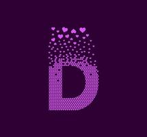 Heart letter D animated pixel dot logo. Capital letter pixel up. Hearts are filled with the letter D. Complementary and integrative pixel movement. Modern heart connect the dots. vector