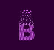 Heart letter B animated pixel dot logo. Capital letter pixel up. Hearts are filled with the letter B. Complementary and integrative pixel movement. Modern heart connect the dots. vector