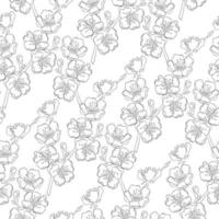 Seamless Pattern of Hand-Drawn Flowering Branches on a White Background. vector