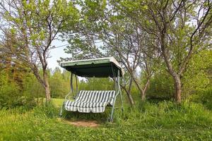 Summer swing on green summer meadow. photo