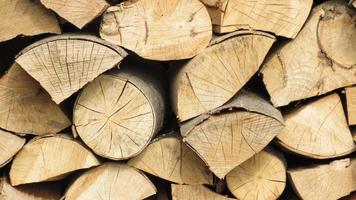 stack of firewood. Chopped wooden logs stacked in the woodpile photo