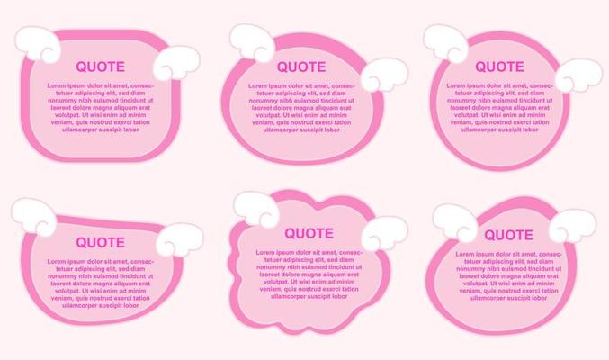 cute kawaii bubble speech pink angel wings set premium quote box frame vector illustration