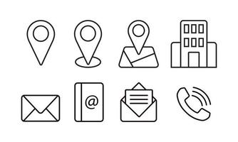 Outlined icon of business contact set. Suitable for design element of business card, personal identity information, and company profile symbol. Simple contact icon collection. vector