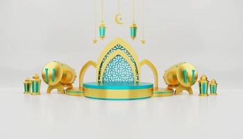 Islamic ramadan greeting background with 3d crescent moon lantern photo