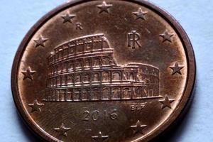 Close up of a five euro cent coin.5 euro cent coin. Five euro cents in an extreme close up shot. photo