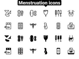 conjunto de iconos de vector negro, aislado sobre fondo blanco. ilustración plana sobre un tema de la menstruación