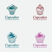 Set Cupcake Logo design vector template. Cupcakes bakery icon.