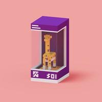 3d rendering voxel cube isometric giraffes animal in the purple box photo