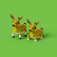 3d rendering voxel cube isometric deers animal isolated on green background photo