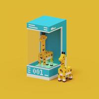 3d rendering voxel cube isometric giraffes animal in the green box photo