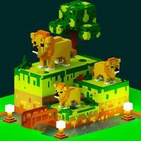 Representación 3d animal león voxel en zoo miniatur en escena nocturna foto