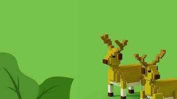 3d rendering voxel cube isometric deer animal background with copy space photo