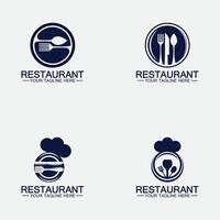 establecer el logotipo del restaurante con icono de cuchara y tenedor, concepto de bebida de comida de diseño de menú para cafetería restaurante vector