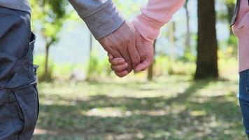 couple se tient la main dans le parc d'été. notion d'amour