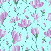 patrones vectoriales sin fisuras de flores de magnolia con ramas y hojas. ilustración botánica para papel tapiz, textil, tela, ropa, papel, postales vector