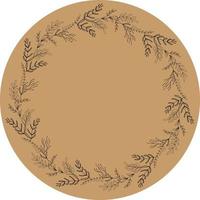 Vector isolated blank round label with botanical wreath frame. Round stickers to place images or text. Label tag for products.