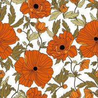 flores de patrones sin fisuras de vector de amapolas con hojas. ilustración botánica para papel tapiz, textil, tela, ropa, papel, postales