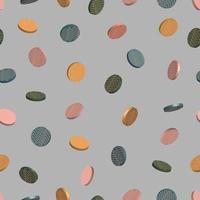 Modern geometric 3d abstract vector seamless pattern. Small isolated short cylinders, pills, candies, circles with zigzags