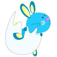 easter blue bunny with eggshell looking for chick vector illustration for happy easter