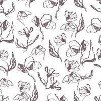 vector seamless pattern flowers with leaves. Botanical illustration for wallpaper, textile, fabric, clothing, paper, postcards