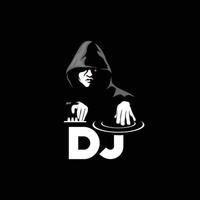 DJ logo with hoodie man, Design element for logo, poster, card, banner, emblem, t shirt. Vector illustration