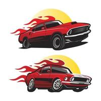 set of Muscle car. Design element for logo, poster, card, banner, emblem, t shirt. Vector illustration