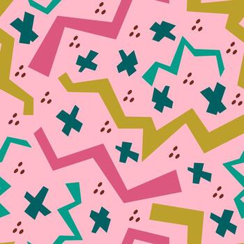 abstract seamless vector pattern chaotic different figures on contrasting background. Simple geometric pattern with Artistic shapes.