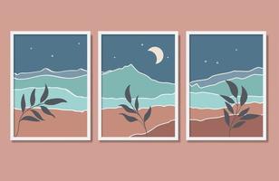 Wall Art Vector Set Abstract Boho Mountain Moonlight