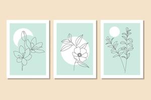 Gallery Wall Art Set Minimalist Floral And Leaves Wall Art Design vector