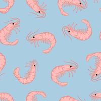 Pink Prawn pattern. Seamless hand drawn vector pattern . Seafood concept. Mediterranean food pattern. Seafood texture design for web banner and print.