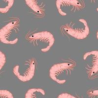 Pink Prawn pattern. Seamless hand drawn vector pattern . Seafood concept. Mediterranean food pattern. Seafood texture design for web banner and print.